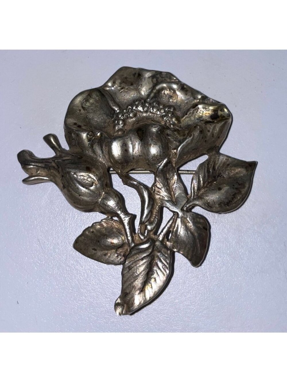 Vintage Poppy Flower brooch tested positive Silver